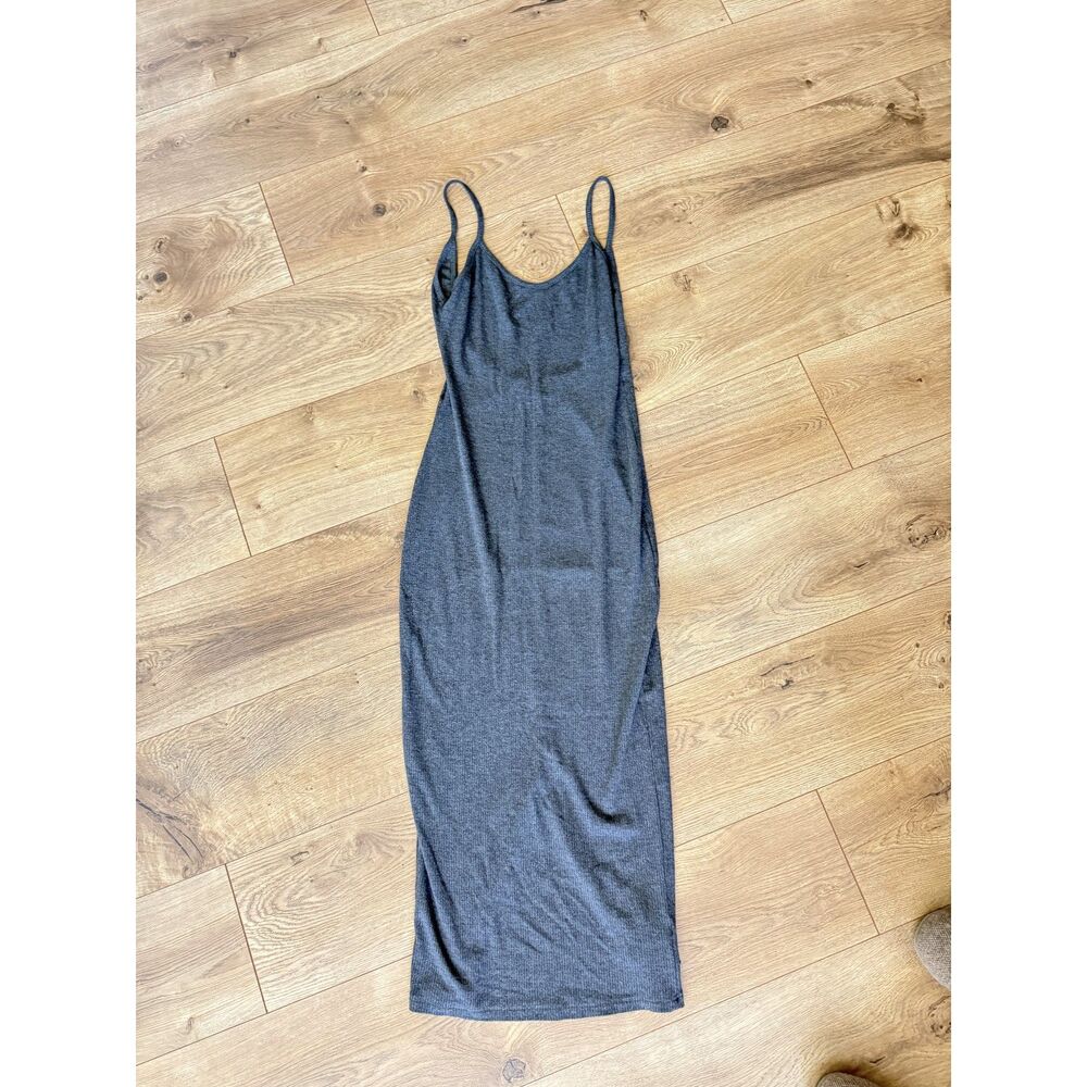 RUMORED s ribbed grey stretch knit maxi fitted dress charcoal Form Fitting Scoop